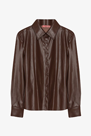 Bele Oturan Deri Gömlek Kahverengi