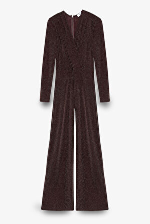 Simli Kruvaze Yaka Uzun Tulum Kahverengi