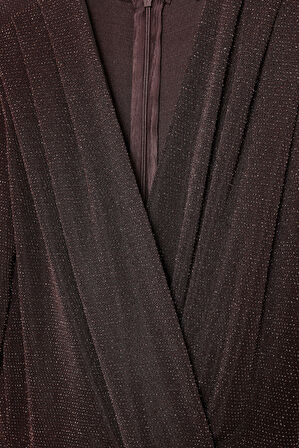 Simli Kruvaze Yaka Uzun Tulum Kahverengi