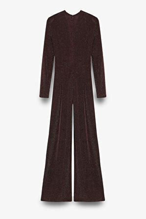 Simli Kruvaze Yaka Uzun Tulum Kahverengi