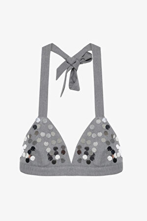 Payet İşlemeli Büstiyer Bluz Gri