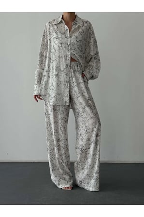 Quzu Batik Desenli Pantolon Ekru