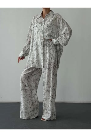 Quzu Batik Desenli Pantolon Ekru