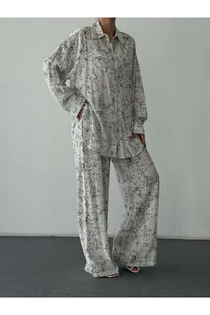 Quzu Batik Desenli Pantolon Ekru