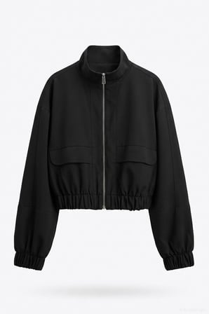 Beli Lastikli Cepli Bomber Ceket Siyah