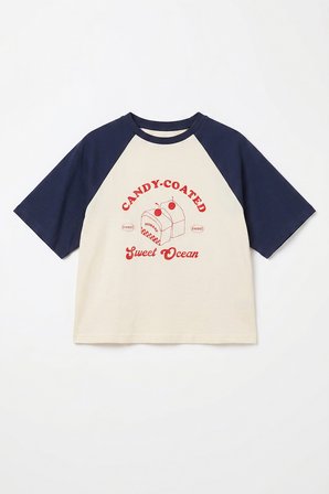 Raglan Kollu Pasta Dilimi Baskılı Tişört Bej