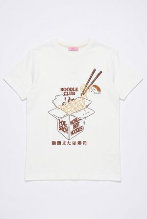 Noodle Nakışlı Baskılı Tişört Ekru