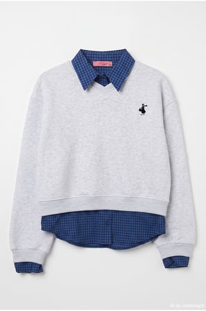Ekose Garnili V Yaka Oversize Sweatshirt Karmelanj