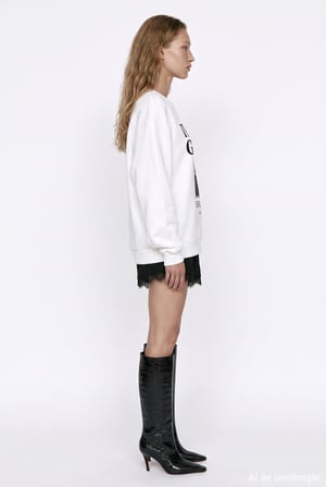 Radyo Baskılı Oversize Sweatshirt Ekru