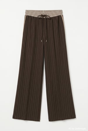 Çizgili Yan Şeritli Bol Paça Pantolon Kahverengi
