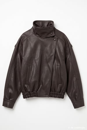 Asimetrik Oversize Bomber Deri Ceket Kahverengi