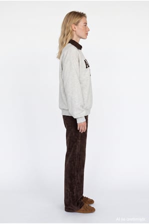 Polo Yaka Amore Nakışlı Oversize Sweatshirt Bejmelanj