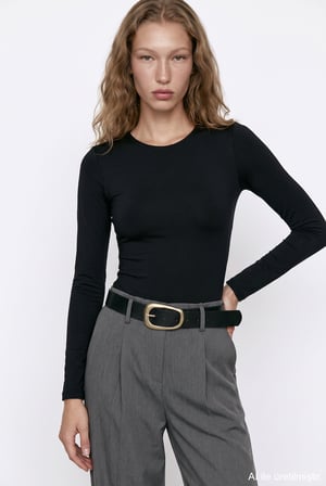 Bisiklet Yaka Basic Bodysuit Siyah