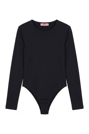 Bisiklet Yaka Basic Bodysuit Siyah