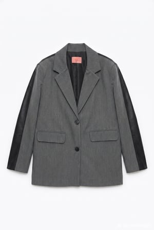 Arkası Deri Blazer Ceket Gri