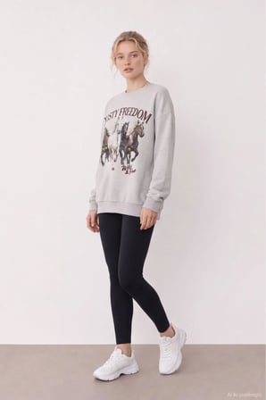 Quzu Baskı Detaylı Kadın Sweatshirt
