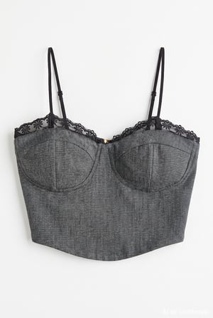 Dantelli Askılı Korse Crop Bluz Antrasit