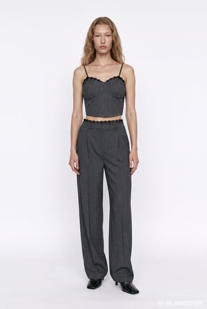 Dantelli Askılı Korse Crop Bluz Antrasit