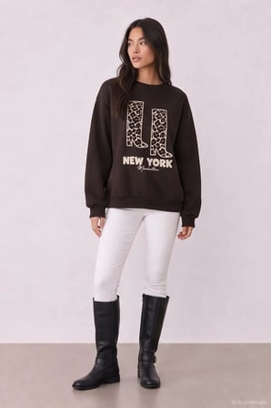 Quzu Baskı Detaylı Kadın Sweatshirt