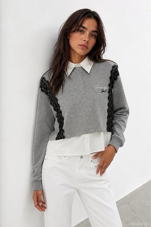 Quzu Dantel Detaylı Kadın Sweatshirt