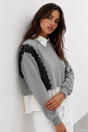 Quzu Dantel Detaylı Kadın Sweatshirt