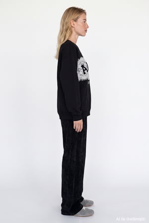 Dantel Aplikeli Oversize Sweatshirt Siyah