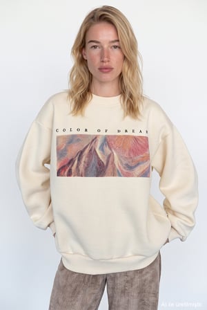 Grafik Baskılı Oversize Sweatshirt Bej