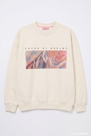 Grafik Baskılı Oversize Sweatshirt Bej