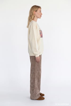 Grafik Baskılı Oversize Sweatshirt Bej