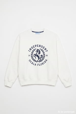 Yazı ve At Baskılı Sweatshirt Ekru