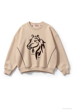 At Figür Nakışlı Sweatshirt Bej