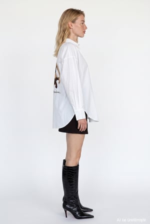 Sırtı At Nakışlı Oversize Gömlek Ekru