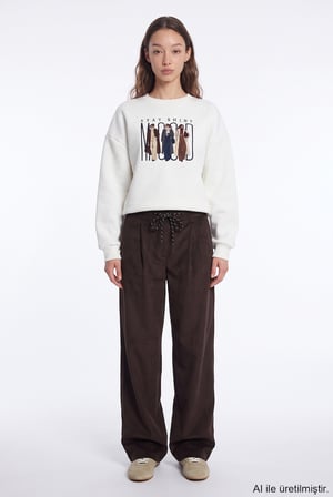 Kadife Pileli Bol Paça Pantolon Kahverengi