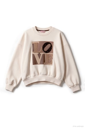 Love Nakışlı Sweatshirt Krem