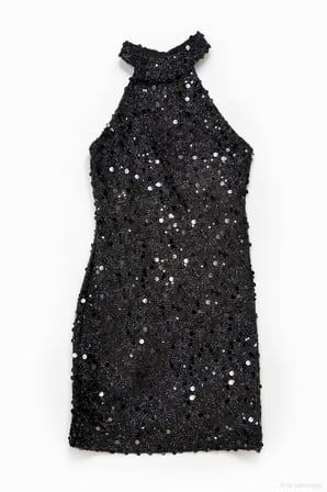 Halter Yaka Payetli Mini Elbise Siyah