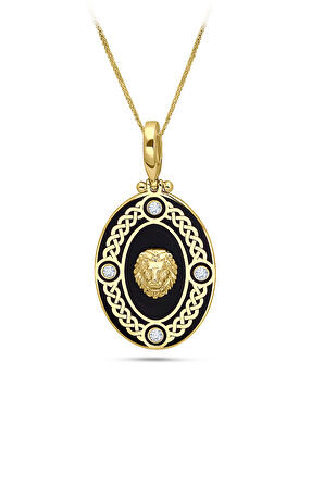 Oval Model Altın Aslan Erkek Kolye