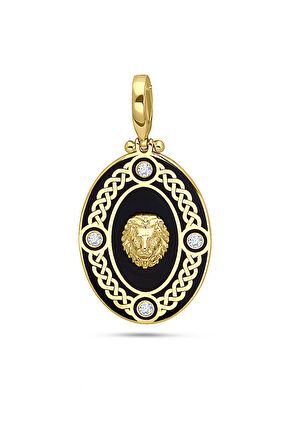Oval Model Altın Aslan Kolye Ucu