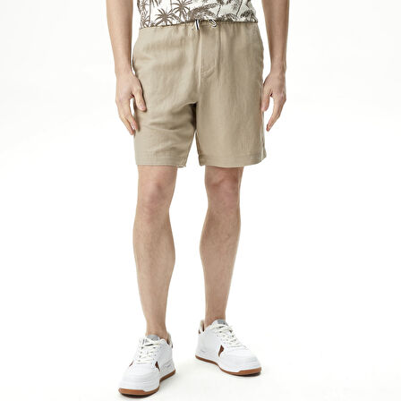 Nautica Erkek Bej Classic Fit Keten Bermuda