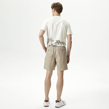 Nautica Erkek Bej Classic Fit Keten Bermuda