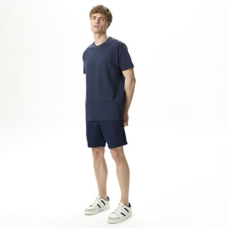 Nautica Erkek Lacivert Classic Fit Keten Bermuda