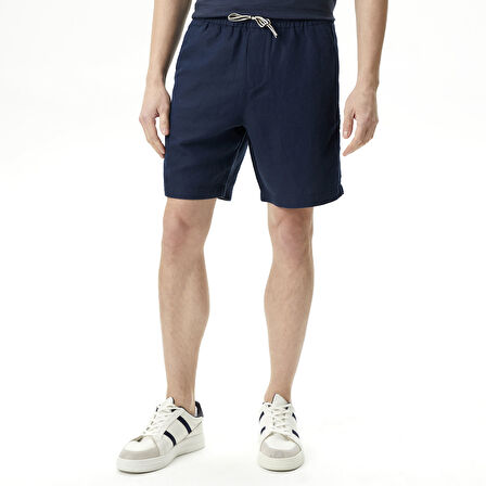 Nautica Erkek Lacivert Classic Fit Keten Bermuda