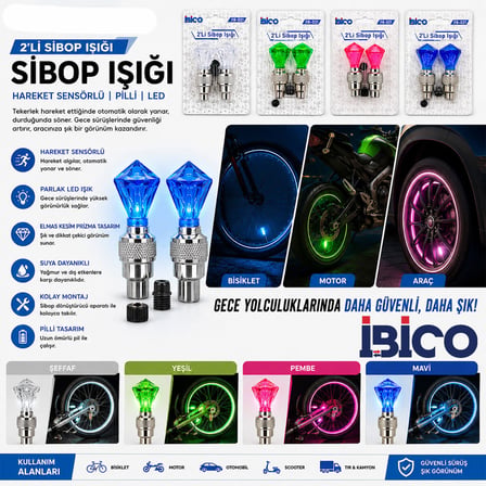2PCS MAVİ ELMAS KESİM PRİZMA MODEL SİBOP IŞIK PİLLİ BİSİKLET - MOTOR - ARAÇ HAREKET SENSÖRLÜ İ18-021