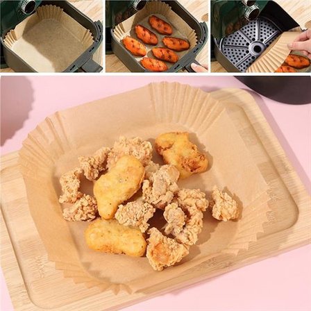 50 Adet Air Fryer Pişirme Kağıdı Tek Kullanımlık Yağ Geçirmez Yapışmaz Kare Tabak Model PVC (5582)