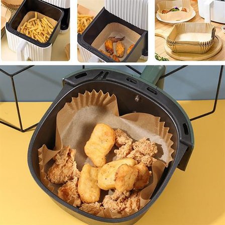50 Adet Air Fryer Pişirme Kağıdı Tek Kullanımlık Yağ Geçirmez Yapışmaz Kare Tabak Model PVC (5582)