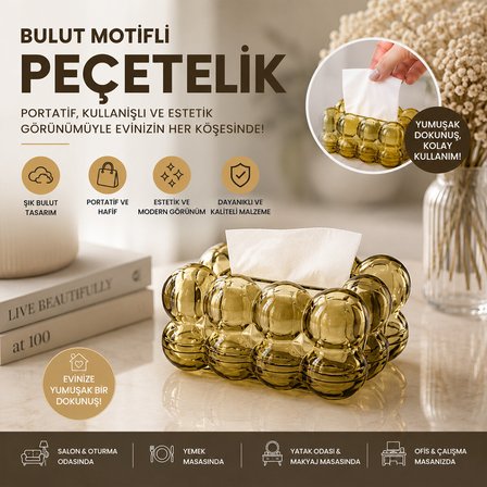 19X13X9CM KAHVERENGİ ŞEFFAF YAYLI MASAÜSTÜ BUBBLE DEKORATİF BULUT PEÇETELİK (5582)