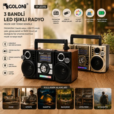 SOLAR PANELLİ ŞARJLI - HOPARLÖR BLUETOOTH İBRELİ FM RADYO MP3 USB - TF PLAYER SPEAKER RX-65SD PL-470