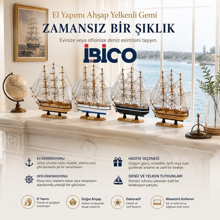 BÜYÜK UZUNLUK : 36CM - GENİŞLİK : 38.5CM MASAÜSTÜ DEKORATİF AHŞAP YELKENLİ GEMİ SÜS EŞYASI HERHANGİ 