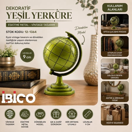 GLOBE KÜÇÜK METAL DÜNYA BİBLOSU - DEKORATİF SÜS EŞYASI (5582)
