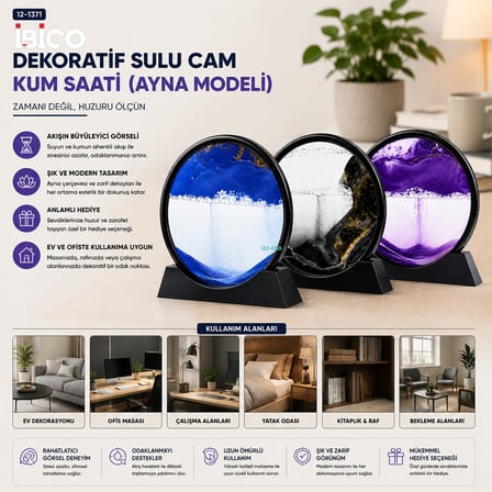 10 INC - 25CM RENKLİ SULU CAM KUM SAATİ HAREKETLİ AYNA MODELİ (5582)