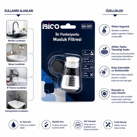 12 ADET MUSLUK UCU FİLTRESİ 2 FONKSİYONLU 360° DERECE DÖNEBİLEN BAŞLIK 16-19MM CAŞLIK ÇAPI (5582)